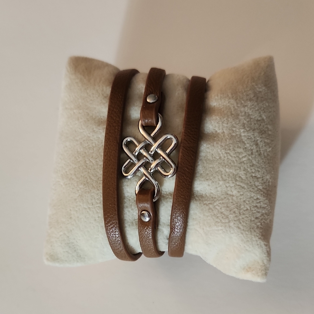 Stafford Triple Wrap Brown Leather Bracelet with Silver Knot 7-1/2"